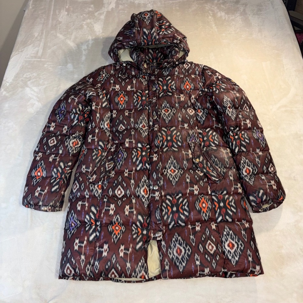 Penfield Womens Ikat Tribal Print Down Puffer Coat Parka Brown PFW111082W14